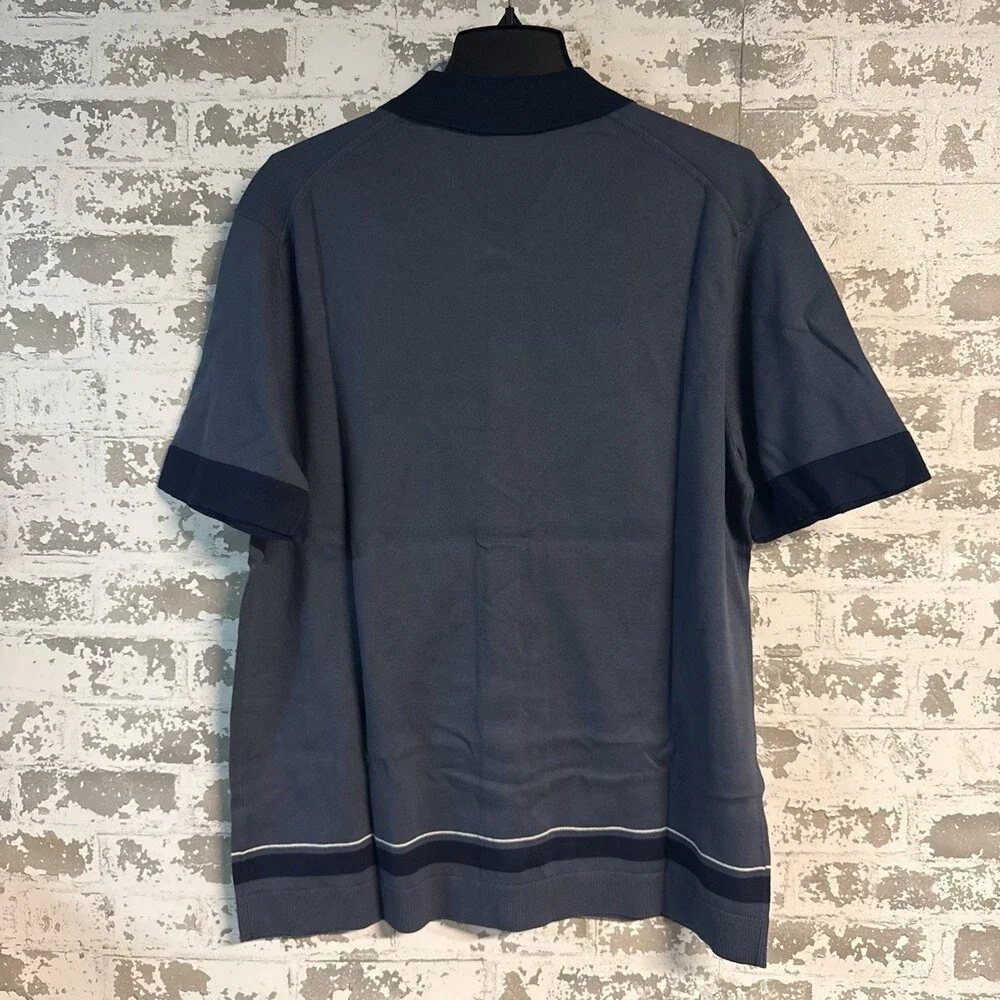NEW Banana Republic Border Stripe Short Sleeve Button Down Navy Large